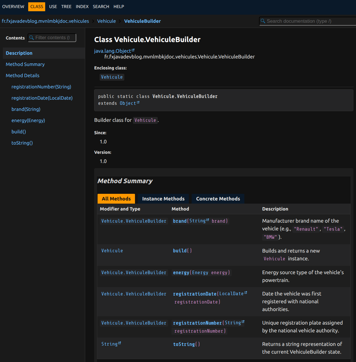 Javadoc avec delombok - classe VehiculeBuilder vide